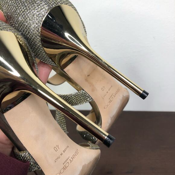 Jimmy Choo Lottie Lag Light Bronze Strappy Glitter Heels Women's Size EU40/US 10 - Picture 15 of 15